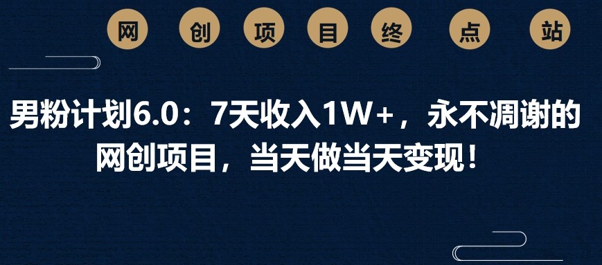 男粉计划6.0：7天收入1W+，永不凋谢的网创项目，当天做当天变现！-财源创业网
