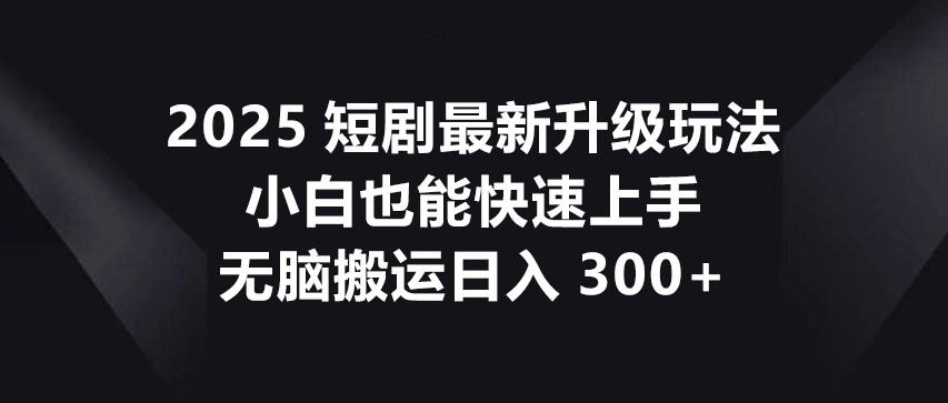 2025短剧最新升级玩法，小白也能快速上手，无脑搬运日入300+-财源创业网