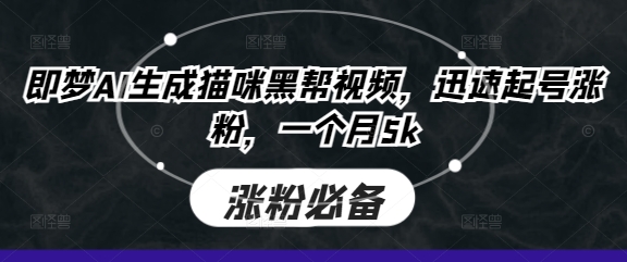 即梦AI生成猫咪黑帮视频，迅速起号涨粉，一个月5k-财源创业网