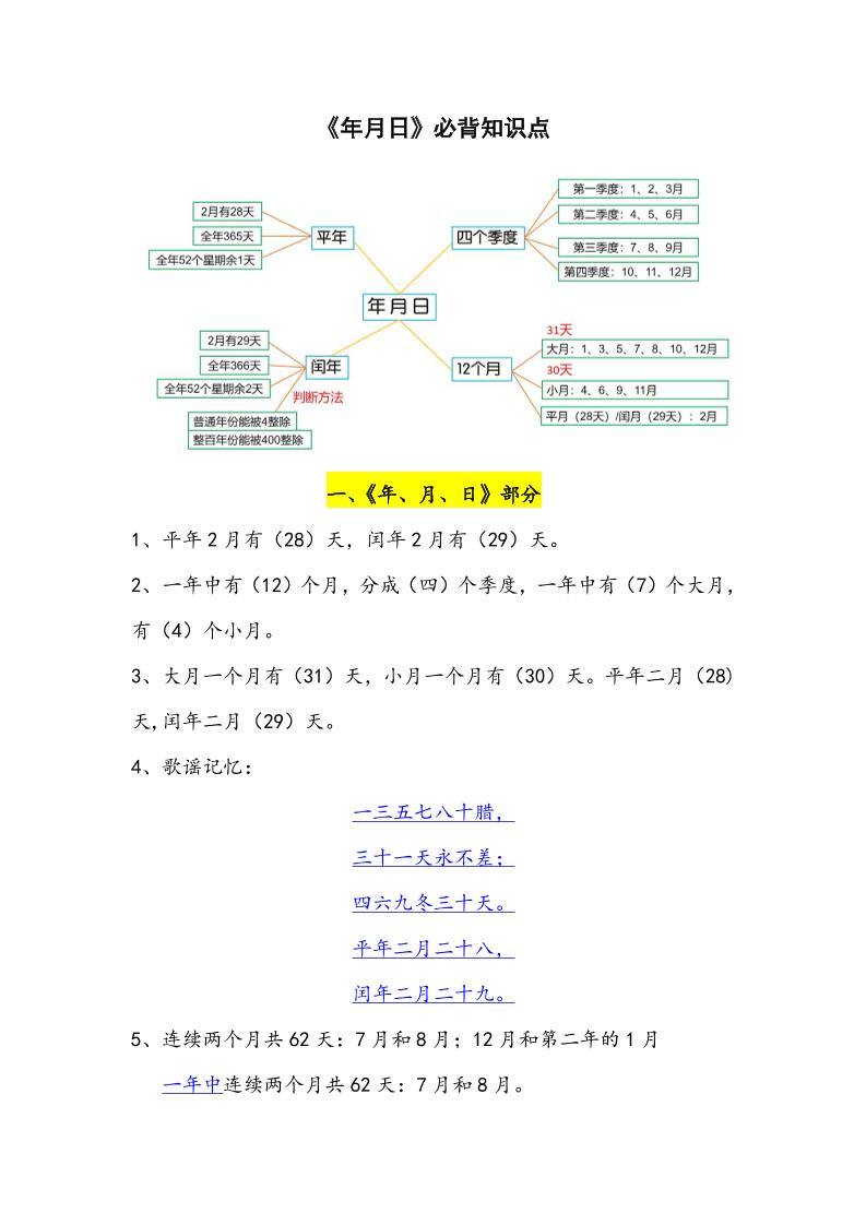 三下数学年月日必背知识点整理-财源创业网