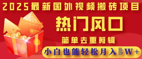 2025最新视频搬砖项目，热门风口，简单去重剪辑，小白也能轻松月入过W-财源创业网
