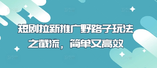 短剧拉新推广野路子玩法之截流，简单又高效-财源创业网