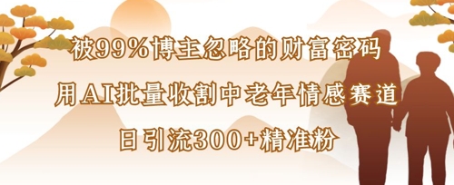 被99%博主忽略的财富密码：用AI批量收割中老年情感赛道，日引流300+精准粉-财源创业网