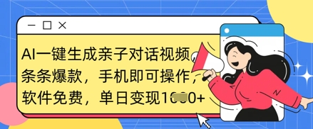 AI一键生成亲子对话视频，条条爆款，一部手机即可操作，单日变现数张-财源创业网
