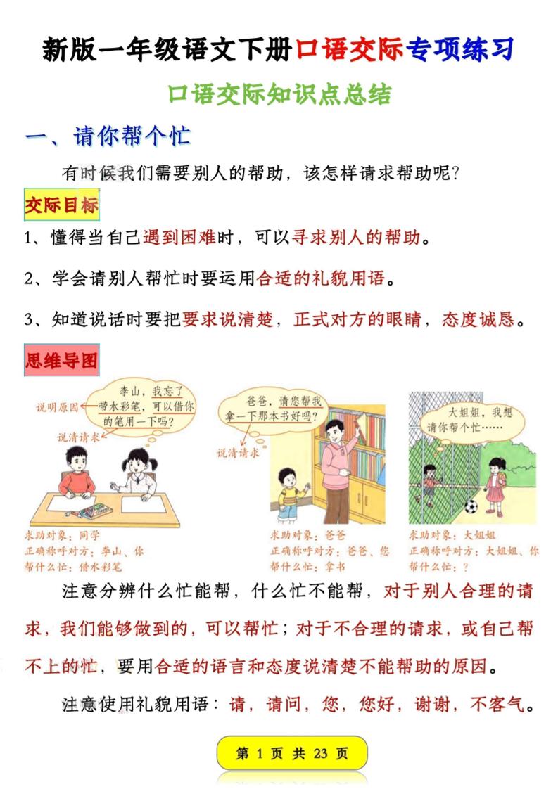 新一下语文口语交际专项练习（23页）-财源创业网
