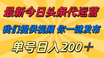 最新今日头条代运营，我们提供视频，你一键发布，单号日入200+【揭秘】-财源创业网