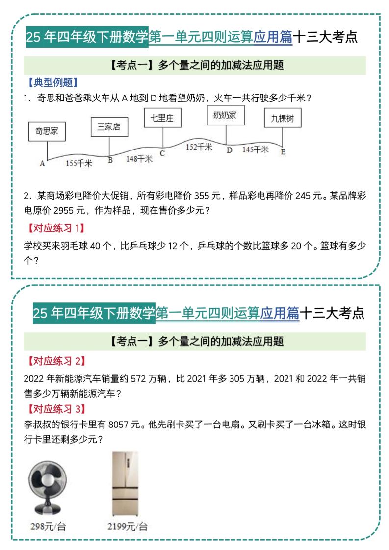 四年级下数学四则运算应用题篇十三大考点-财源创业网