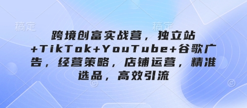 跨境创富实战营，独立站+TikTok+YouTube+谷歌广告，经营策略，店铺运营，精准选品，高效引流-财源创业网