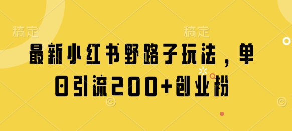 最新小红书野路子玩法，单日引流200+创业粉-财源创业网