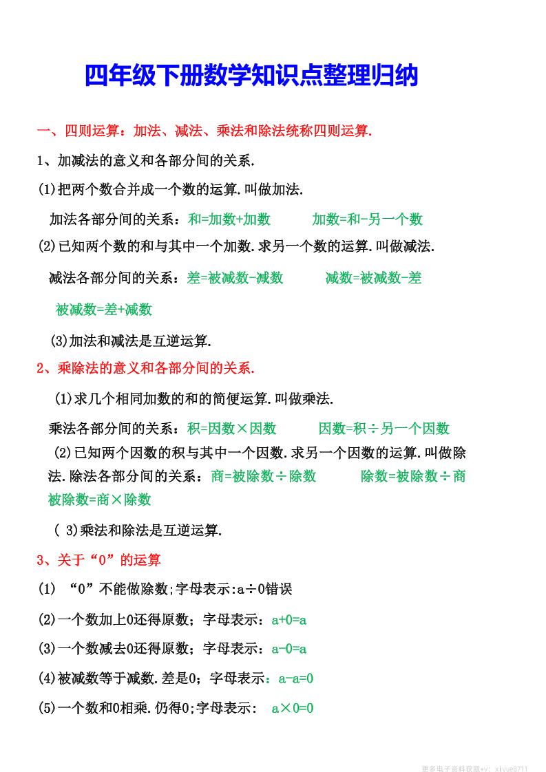 四年级下数学知识点整理归纳-财源创业网