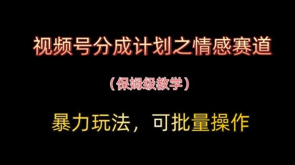 视频号分成计划之情感赛道暴力玩法，可批量操作，保姆级教学-财源创业网