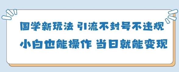 国学新玩法，引流不封号不违规小白也能操作，当日就能变现-财源创业网