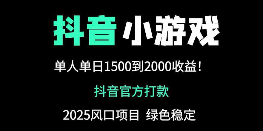 抖音官方小游戏2025全网最新玩法，暴利赚钱项目，单机日入2000+-财源创业网