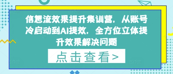 信息流效果提升集训营，从账号冷启动到AI提效，全方位立体提升效果解决问题-财源创业网