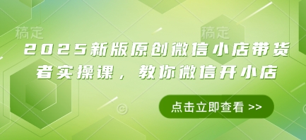 2025新版原创微信小店带货者实操课，教你微信开小店-财源创业网