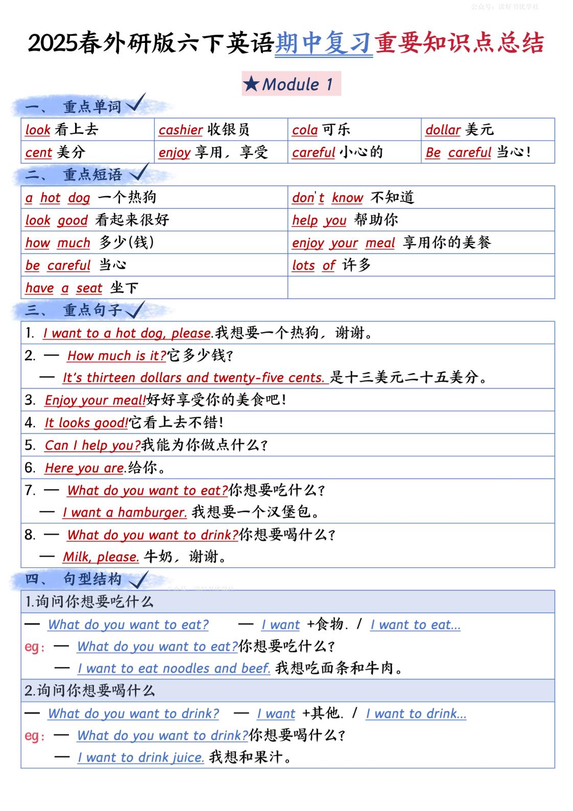 六下英语外研期中知识梳理-财源创业网