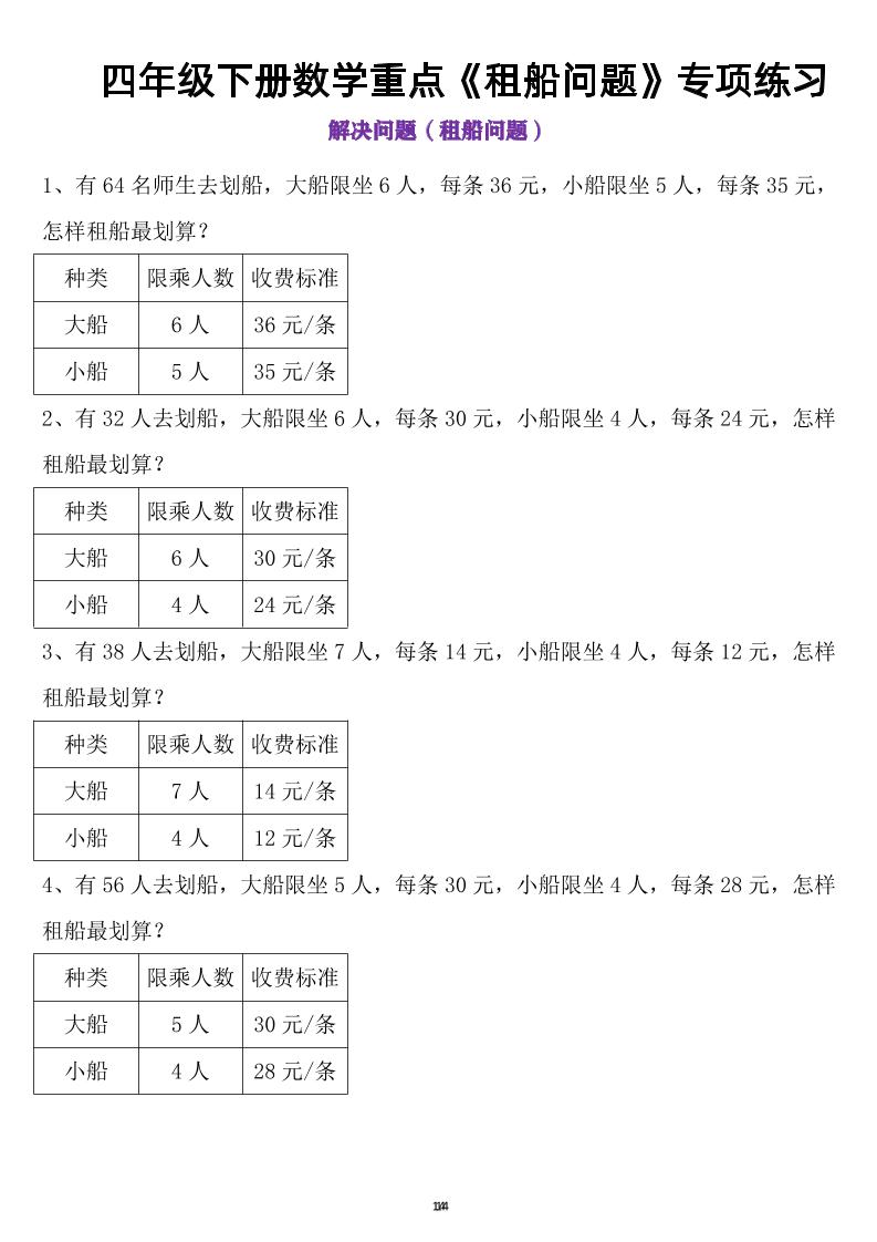 四年级下数学租船问题(4)-财源创业网