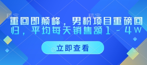 重回即颠峰，男粉项目重磅回归，平均每天销售额1-4W-财源创业网