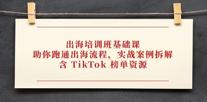 出海培训班基础课，助你跑通出海流程，实战案例拆解，含 TikTok 榜单资源-财源创业网