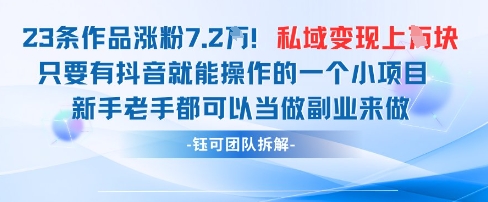 抖音私域项目23条作品涨粉7.2W，私域变现1W-财源创业网