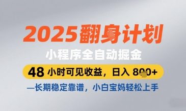 2025小程序全自动掘金，48 小时可见收益，日入8张，长期稳定靠谱，小白宝妈轻松上手【揭秘】-财源创业网