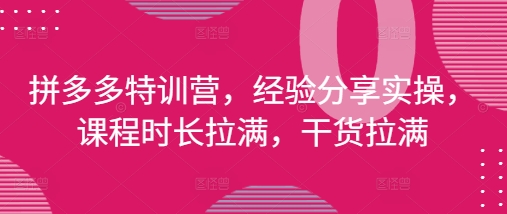 拼多多特训营，经验分享实操，课程时长拉满，干货拉满(更新25年4月)-财源创业网