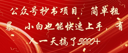 公众号抄书项目，简单粗暴，小白也能快速上手，有人一天搞了1k+-财源创业网