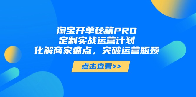 淘宝开单秘籍PRO，定制实战运营计划，化解商家痛点，突破运营瓶颈-财源创业网