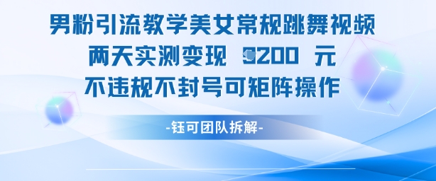 男粉引流教学美女常规跳舞视频两天实测变现1k+，不违规不封号可矩阵操作-财源创业网