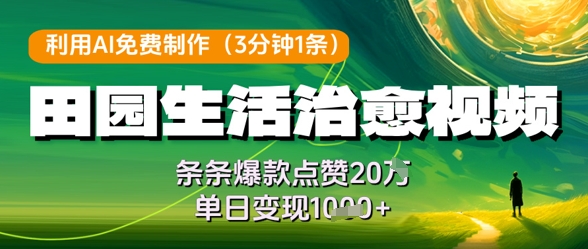 利用AI免费制作田园生活治愈视频，条条爆款点赞20W，单日变现几张-财源创业网