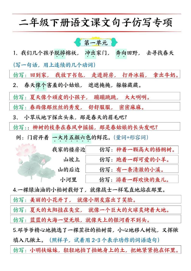二下语文【必考仿写句子】读背版-财源创业网