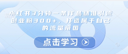 小红书3分钟一条作品精准引流创业粉300+，打造属于自己的流量帝国-财源创业网