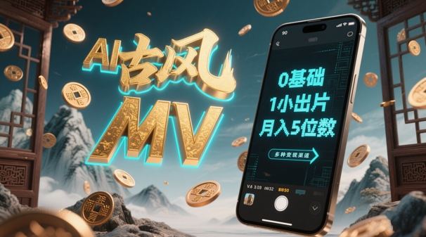 AI一键生成古风音乐MV，0剪辑基础1小时出片，多种变现渠道，一部手机月入5位数-财源创业网