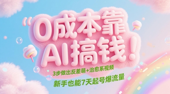 0成本靠AI搞钱！3步做出反差萌+治愈系视频，新手也能7天起号爆流量-财源创业网