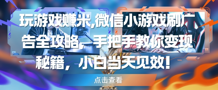玩游戏挣米，微信小游戏刷广告全攻略，手把手教你变现秘籍，小白当天见效-财源创业网