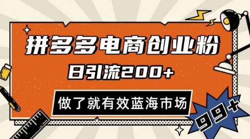拼多多引流电商创业粉，日引200+，可矩阵放大，做了就有效【揭秘】-财源创业网