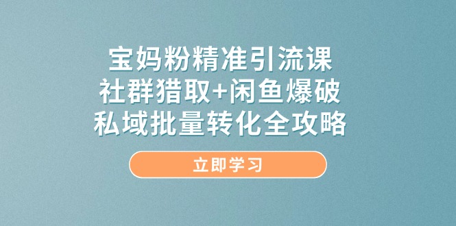 宝妈粉精准引流课，社群猎取+闲鱼爆破，私域批量转化全攻略-财源创业网