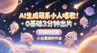 AI生成萌系小人唱歌，0基础3分钟出片，28个作品涨粉8.9W，单条最高19W赞，日入四位数，小白直接抄作业-财源创业网