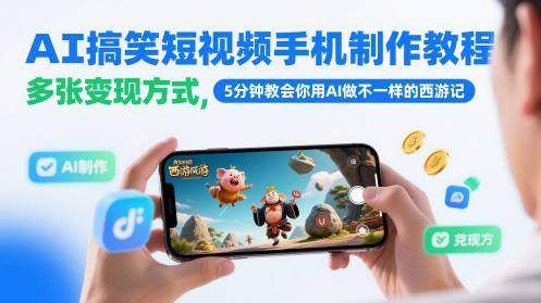 AI搞笑短视频手机制作教程，多张变现方式，5分钟教会你用AI做不一样的西游记-财源创业网