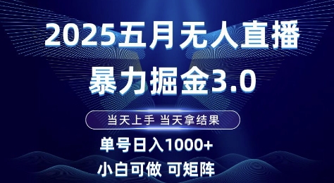 2025五月无人直播暴力掘金3.0，当天上手，当天拿结果，单号日入1k+小白可做可矩阵【揭秘】-财源创业网