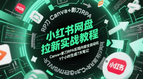 小红书网盘拉新实战教程，Canva+影刀RPA实现内容全自动化，1个小时生成7天笔记-财源创业网