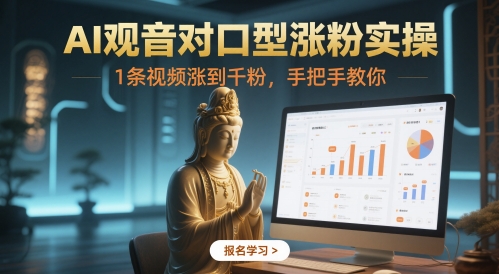 AI观音对口型涨粉实操，1条视频涨到千粉，手把手教你-财源创业网