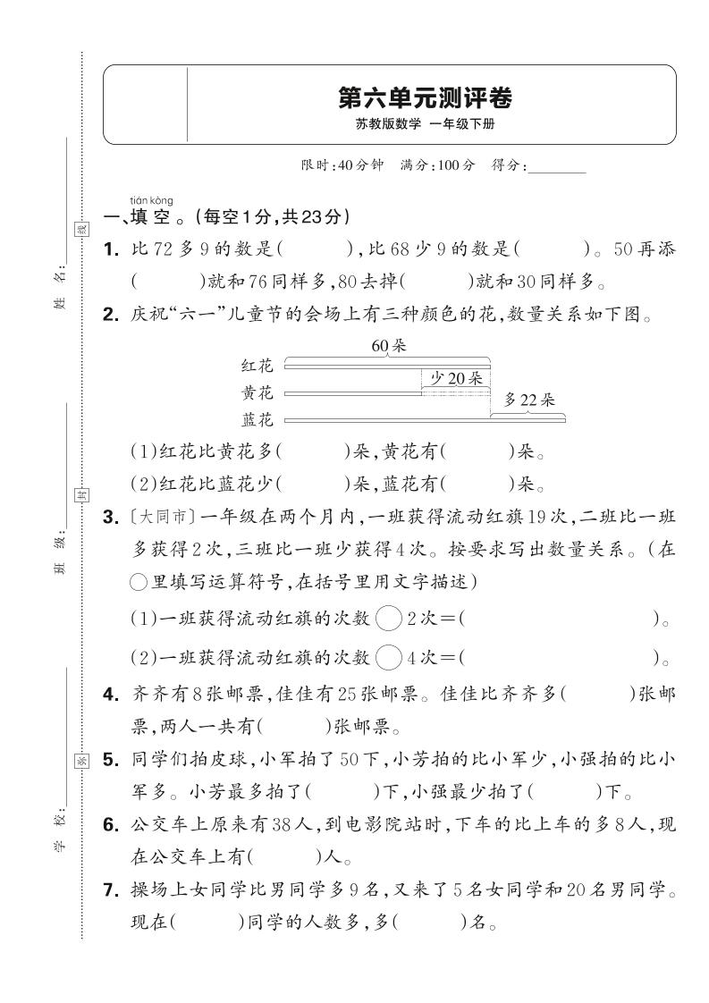 新一下苏教版数学第六单元测试卷（含答案）-财源创业网