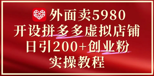 外面卖5980开设拼多多虚拟店铺：单日引流200+创业付费粉实战教程-财源创业网