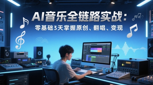 AI音乐全链路实战变现课：零基础3天掌握原创、翻唱、变现-财源创业网