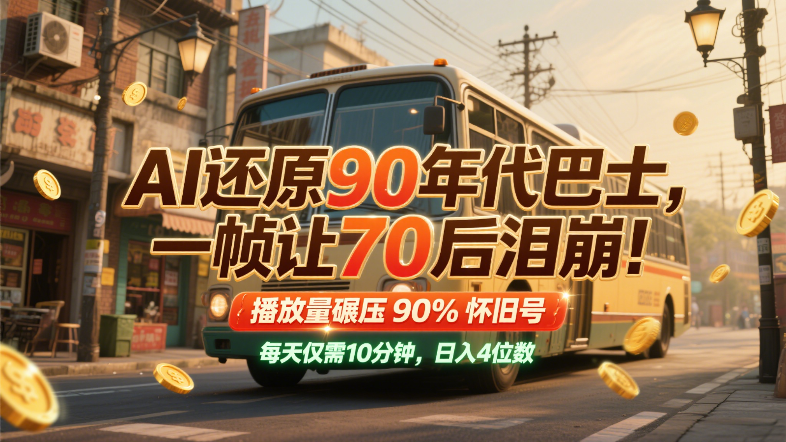 AI还原90年代巴士，一帧让70后泪崩！播放量碾压90%怀旧号，每天10分钟，日入4位数-财源创业网