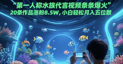 第一人称水族代言视频条条爆火，20条作品涨粉8.5W，小白轻松月入五位数-财源创业网