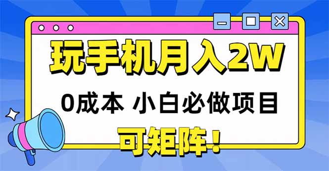 玩玩手机月入20000+，0成本小白必做项目，可矩阵-财源创业网