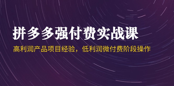 拼多多强付费实战课-44期，高利润产品项目经验，低利润微付费阶段操作-财源创业网